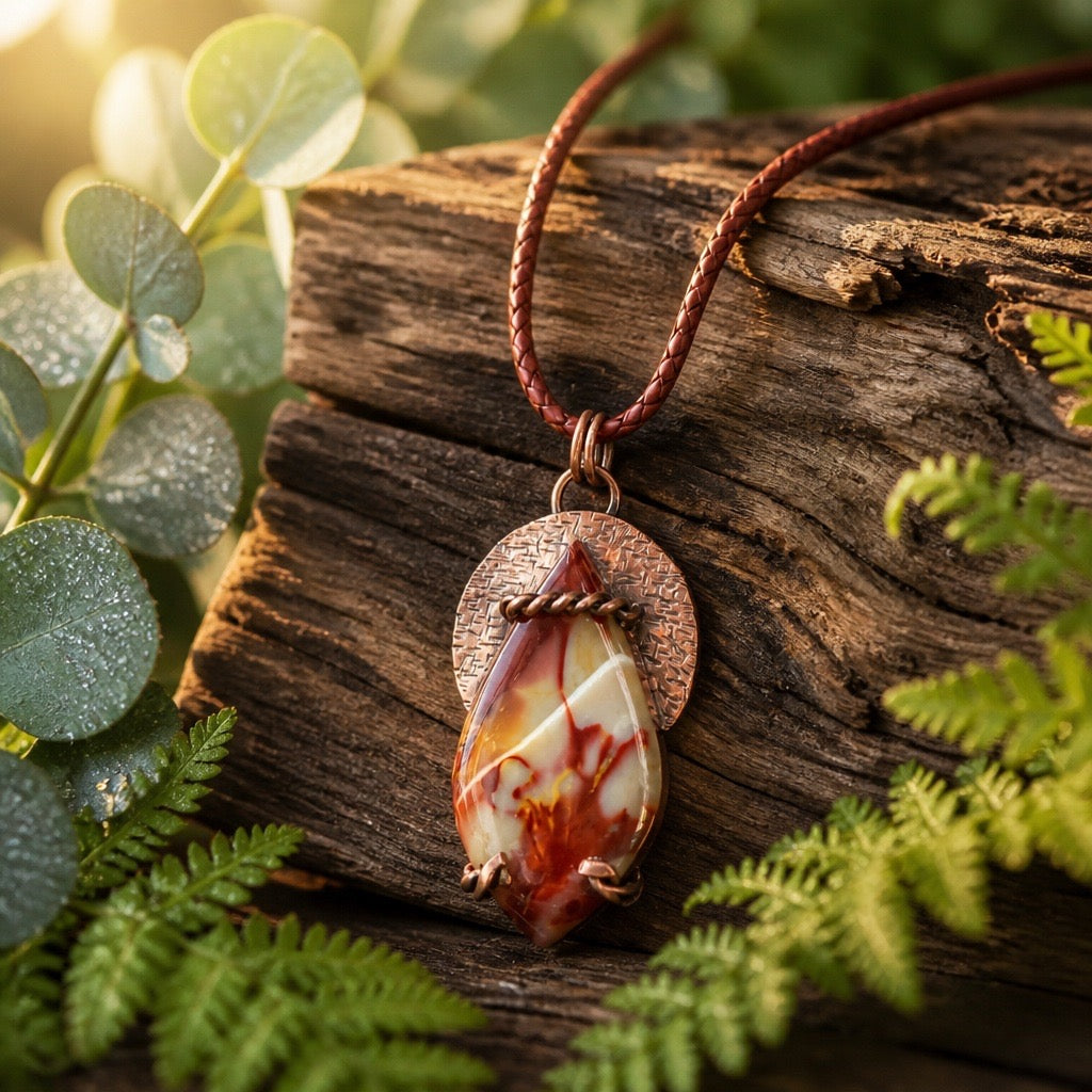 Handcrafted Mookaite Jasper and copper necklace by Ginny Taylor Designs, Roanoke, VA
