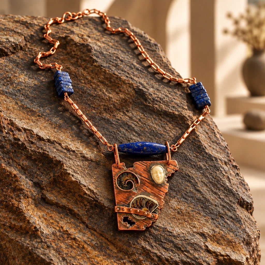 Copper and Lapis Lazuli Textured Nacklace