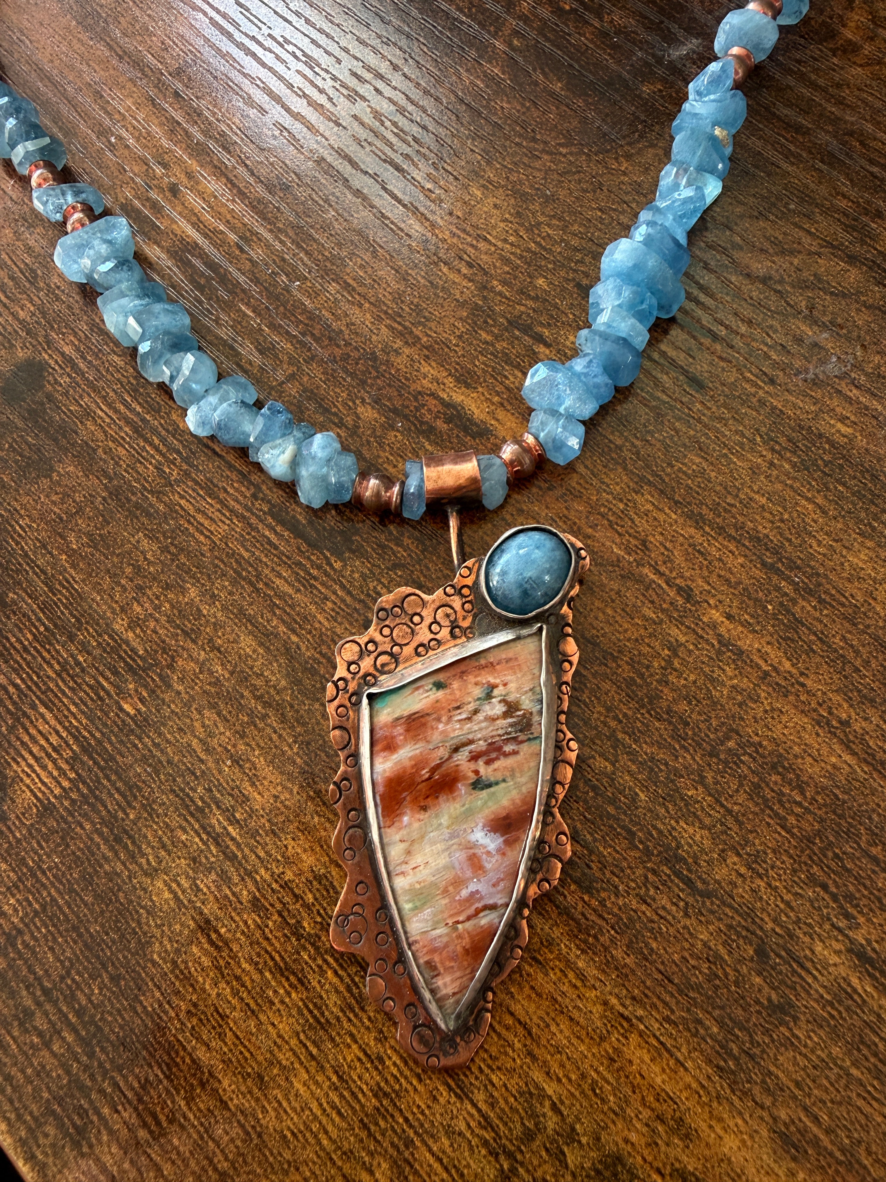 Aquamarine and Fire Agate Necklace