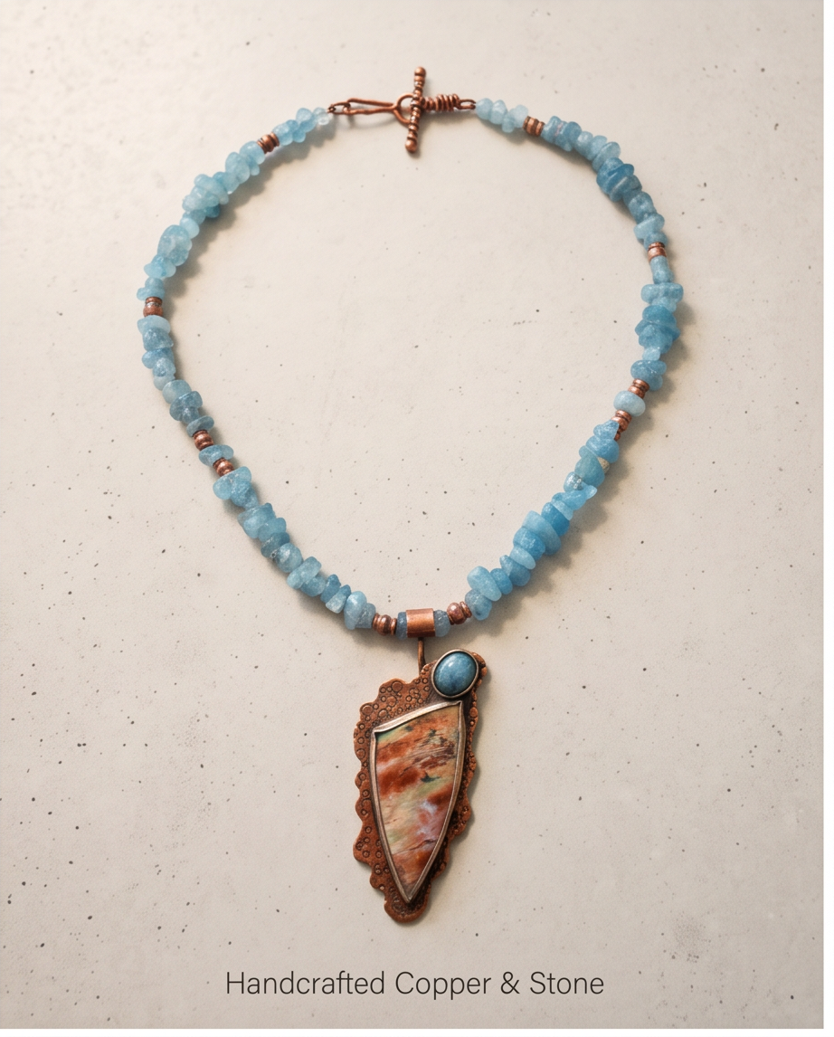 Aquamarine and Fire Agate Necklace