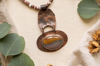Handmade copper and Landscape Jasper necklace by Ginny Taylor Designs, oval jasper cabochon in hand-forged copper setting forged in my Roanoke, VA studio.