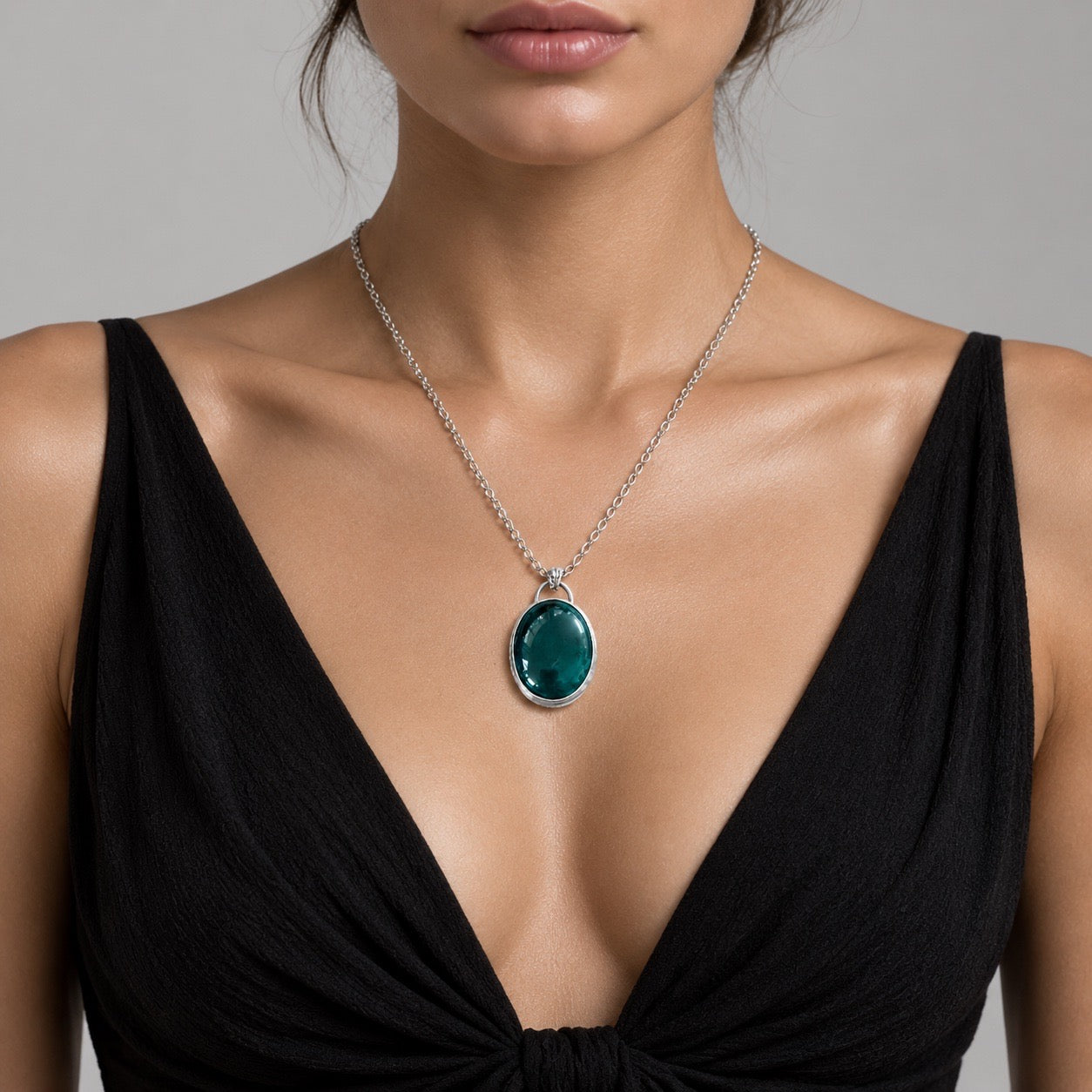 Large oval London blue topaz pendant necklace in a silver bezel setting - handmade by Ginny Taylor Designs